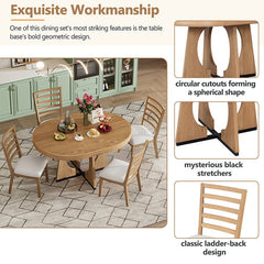 Bellemave® 5 - Piece Retro Rustic Functional Dining Set, 1 Extendable Table with a 16" Leaf and 4 Upholstered Chairs - Bellemave