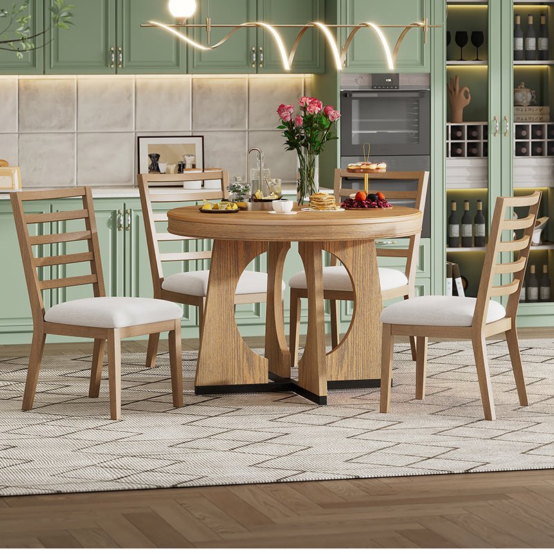 Bellemave® 5 - Piece Retro Rustic Functional Dining Set, 1 Extendable Table with a 16" Leaf and 4 Upholstered Chairs - Bellemave