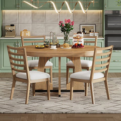 Bellemave® 5 - Piece Retro Rustic Functional Dining Set, 1 Extendable Table with a 16" Leaf and 4 Upholstered Chairs - Bellemave