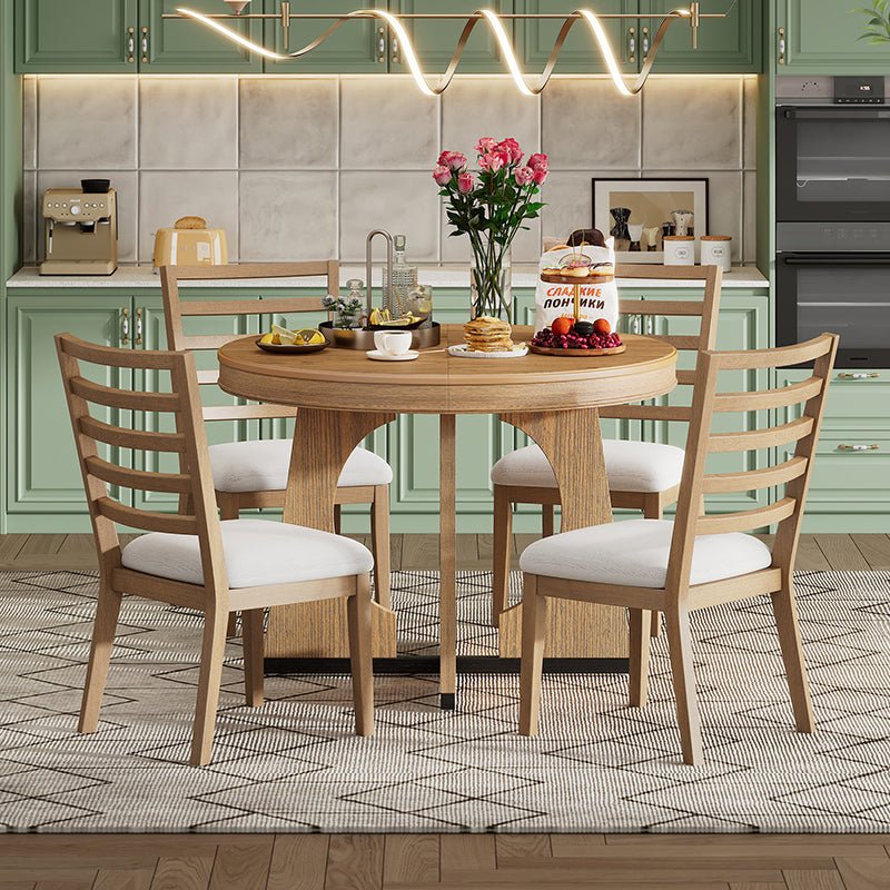 Bellemave® 5 - Piece Retro Rustic Functional Dining Set, 1 Extendable Table with a 16" Leaf and 4 Upholstered Chairs - Bellemave