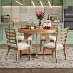 Bellemave® 5 - Piece Retro Rustic Functional Dining Set, 1 Extendable Table with a 16" Leaf and 4 Upholstered Chairs - Bellemave
