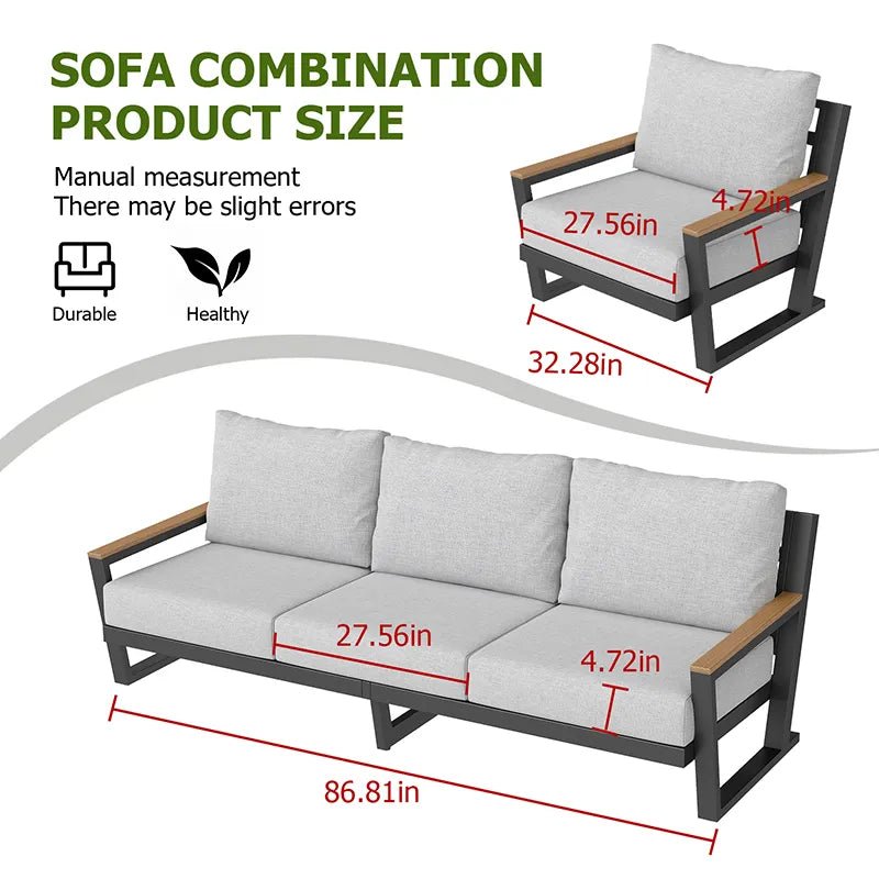 Bellemave® 5 Seats Patio Furniture Set Sectional Waterproof Sofa with Conversation Set Table with Upgrade and Washable Cushion Grey - Bellemave