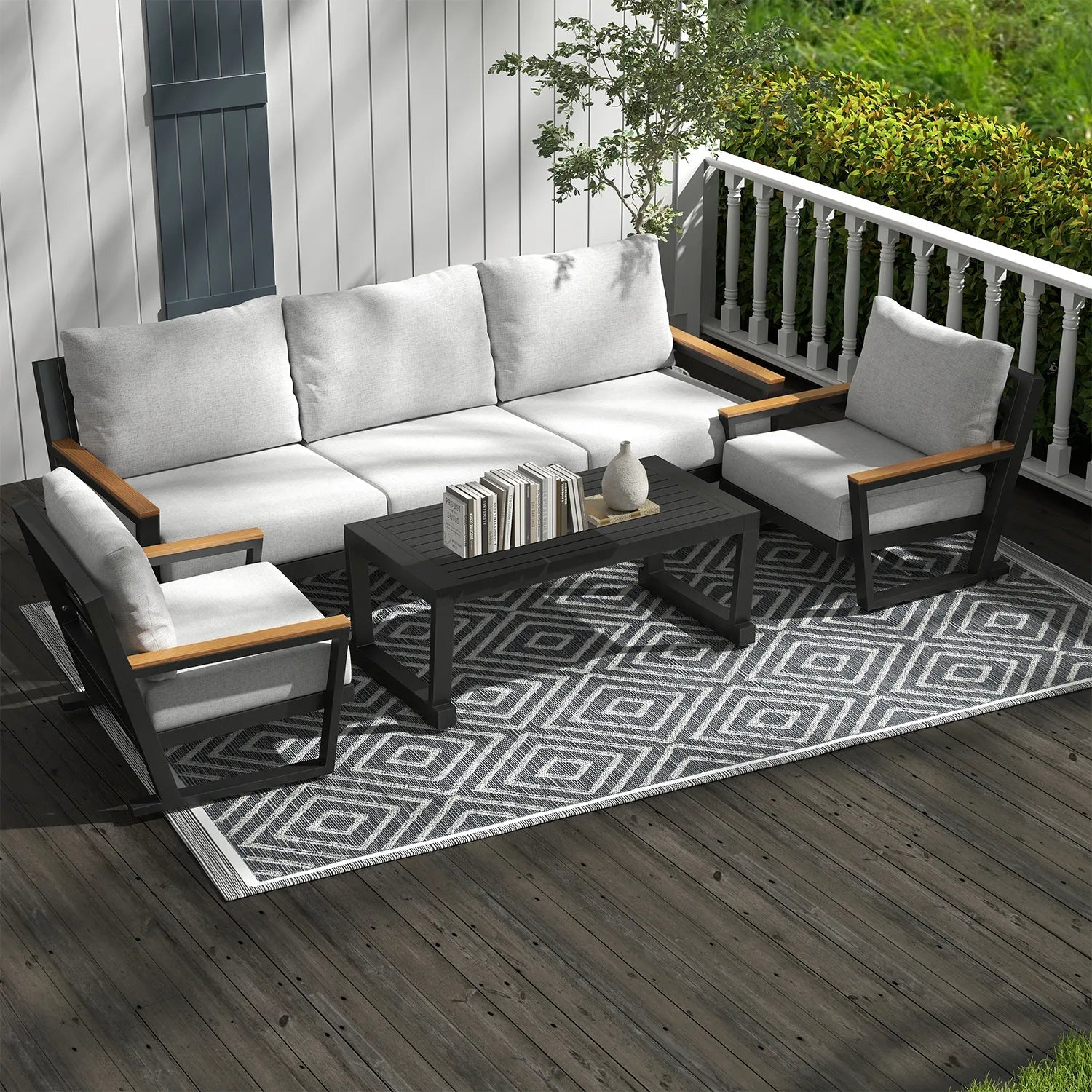 Bellemave® 5 Seats Patio Furniture Set Sectional Waterproof Sofa with Conversation Set Table with Upgrade and Washable Cushion Grey - Bellemave