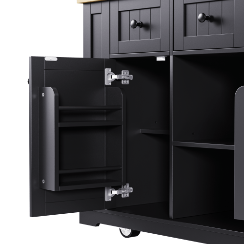 Bellemave® 53" Large Kitchen Island on 5 Wheels with Drop Leaf, Power Outlet, Door Internal Storage Rack, 5 Open Side Racks, 3 Drawers - Bellemave