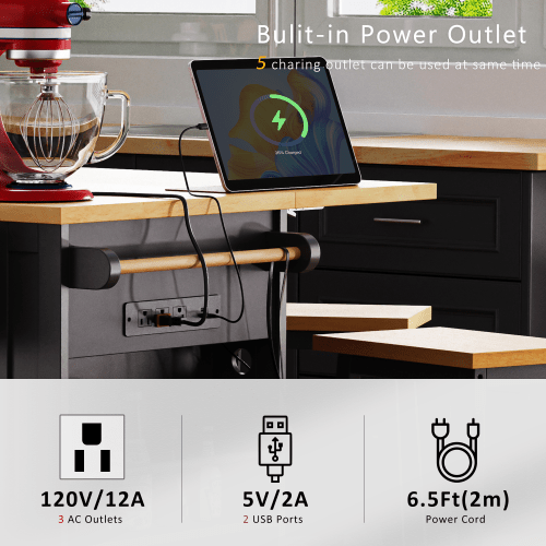 Bellemave® 53" Large Kitchen Island on 5 Wheels with Drop Leaf, Power Outlet, Door Internal Storage Rack, 5 Open Side Racks, 3 Drawers - Bellemave