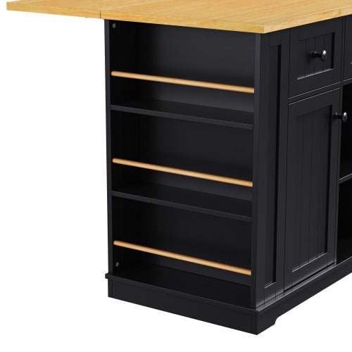 Bellemave® 53" Large Kitchen Island on 5 Wheels with Drop Leaf, Power Outlet, Door Internal Storage Rack, 5 Open Side Racks, 3 Drawers - Bellemave