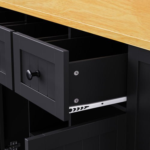 Bellemave® 53" Large Kitchen Island on 5 Wheels with Drop Leaf, Power Outlet, Door Internal Storage Rack, 5 Open Side Racks, 3 Drawers - Bellemave