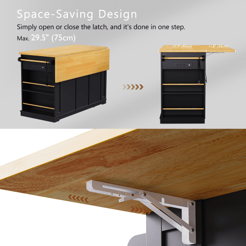Bellemave® 53" Large Kitchen Island on 5 Wheels with Drop Leaf, Power Outlet, Door Internal Storage Rack, 5 Open Side Racks, 3 Drawers - Bellemave