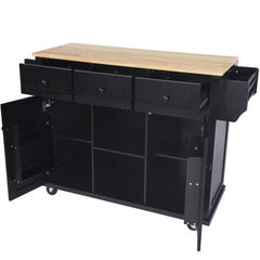 Bellemave® 53.1" Kitchen Cart with Rubber Wood Drop - Leaf Countertop ,Cabinet door internal storage racks,Storage Cabinet and 3 Drawers - Bellemave