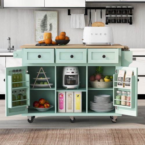 Bellemave® 53.1" Kitchen Cart with Rubber Wood Drop - Leaf Countertop ,Cabinet door internal storage racks,Storage Cabinet and 3 Drawers - Bellemave