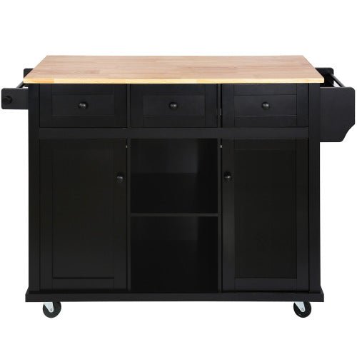 Bellemave® 53.1" Kitchen Cart with Rubber Wood Drop - Leaf Countertop ,Cabinet door internal storage racks,Storage Cabinet and 3 Drawers - Bellemave