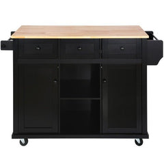 Bellemave® 53.1" Kitchen Cart with Rubber Wood Drop - Leaf Countertop ,Cabinet door internal storage racks,Storage Cabinet and 3 Drawers - Bellemave