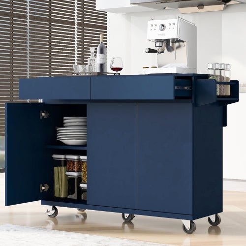 Bellemave® 53.2" Rolling Kitchen Island on Wheels with Adjustable Shelves, Drop Leaf and Spice Rack, Towel Rack and 2 Drawers - Bellemave