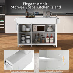 Bellemave® 53.2" Rolling Kitchen Island on Wheels with Adjustable Shelves, Drop Leaf and Spice Rack, Towel Rack and 2 Drawers - Bellemave