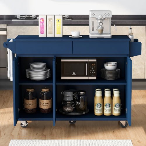 Bellemave® 53.2" Rolling Kitchen Island on Wheels with Adjustable Shelves, Drop Leaf and Spice Rack, Towel Rack and 2 Drawers - Bellemave