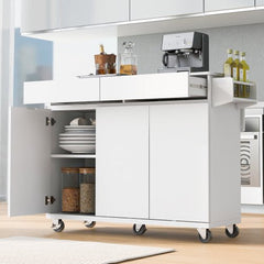 Bellemave® 53.2" Rolling Kitchen Island on Wheels with Adjustable Shelves, Drop Leaf and Spice Rack, Towel Rack and 2 Drawers - Bellemave
