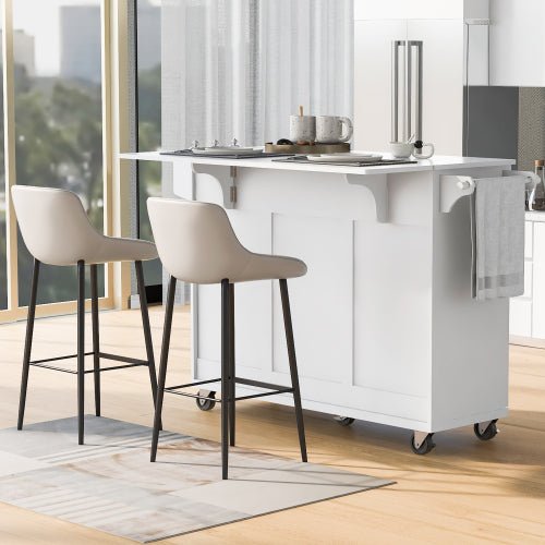 Bellemave® 53.2" Rolling Kitchen Island on Wheels with Adjustable Shelves, Drop Leaf and Spice Rack, Towel Rack and 2 Drawers - Bellemave
