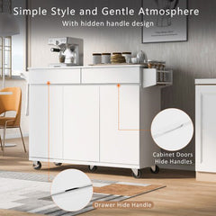 Bellemave® 53.2" Rolling Kitchen Island on Wheels with Adjustable Shelves, Drop Leaf and Spice Rack, Towel Rack and 2 Drawers - Bellemave