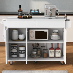 Bellemave® 53.2" Rolling Kitchen Island on Wheels with Adjustable Shelves, Drop Leaf and Spice Rack, Towel Rack and 2 Drawers - Bellemave