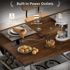 Bellemave® 53.7" Farmhouse Kitchen Island on 5 Wheels with Drop Leaf, Power Outlet, 2 Sliding Barn Door , Spice Rack - Bellemave