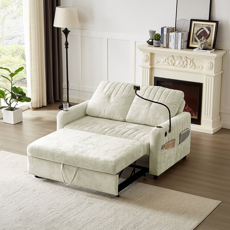 Bellemave® 53.9" Modern Loveseat Pull - out Sofa Bed with Adjustable Backrest, Two Cup Holders , a Phone Holder, Three Charging Ports and Side Storage Pockets - Bellemave