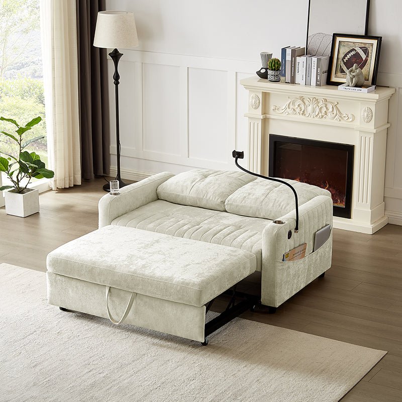 Bellemave® 53.9" Modern Loveseat Pull - out Sofa Bed with Adjustable Backrest, Two Cup Holders , a Phone Holder, Three Charging Ports and Side Storage Pockets - Bellemave