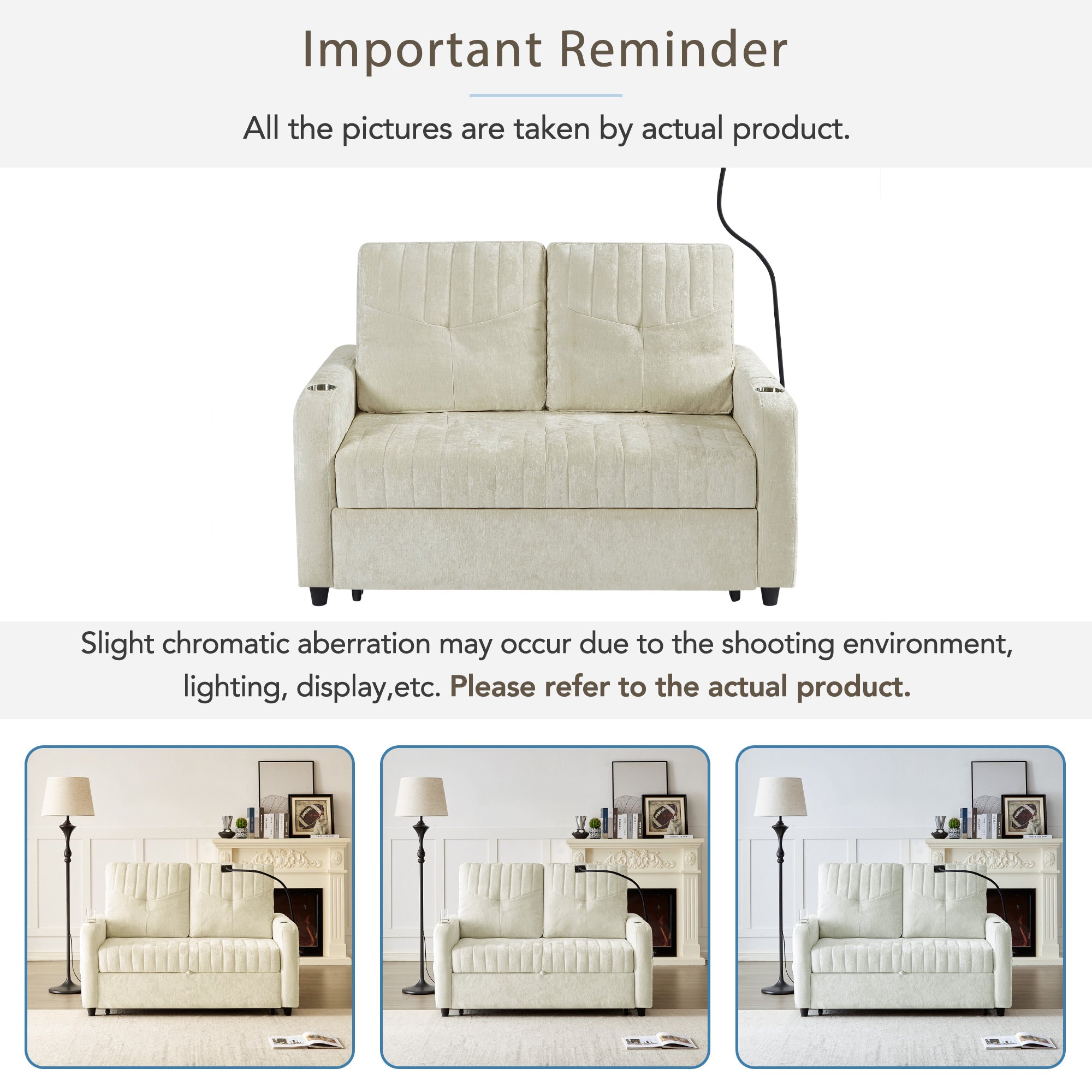 Bellemave® 53.9" Modern Loveseat Pull - out Sofa Bed with Adjustable Backrest, Two Cup Holders , a Phone Holder, Three Charging Ports and Side Storage Pockets - Bellemave