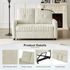 Bellemave® 53.9" Modern Loveseat Pull - out Sofa Bed with Adjustable Backrest, Two Cup Holders , a Phone Holder, Three Charging Ports and Side Storage Pockets - Bellemave