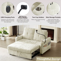 Bellemave® 53.9" Modern Loveseat Pull - out Sofa Bed with Adjustable Backrest, Two Cup Holders , a Phone Holder, Three Charging Ports and Side Storage Pockets - Bellemave