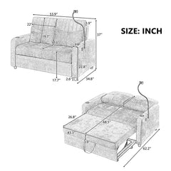 Bellemave® 53.9" Modern Loveseat Pull - out Sofa Bed with Adjustable Backrest, Two Cup Holders , a Phone Holder, Three Charging Ports and Side Storage Pockets - Bellemave