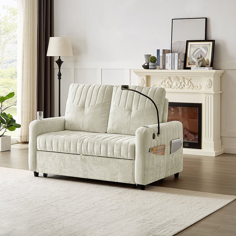 Bellemave® 53.9" Modern Loveseat Pull - out Sofa Bed with Adjustable Backrest, Two Cup Holders , a Phone Holder, Three Charging Ports and Side Storage Pockets - Bellemave