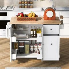 Bellemave® 53.9" Width Rolling Kitchen Cart on Wheels with Internal Storage Rack and 3 Tier Pull Out Cabinet Organizer,with Spice Rack - Bellemave