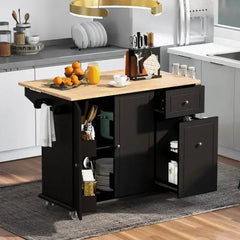 Bellemave® 53.9" Width Rolling Kitchen Cart on Wheels with Internal Storage Rack and 3 Tier Pull Out Cabinet Organizer,with Spice Rack - Bellemave