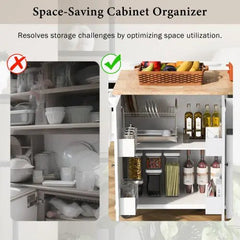 Bellemave® 53.9" Width Rolling Kitchen Cart on Wheels with Internal Storage Rack and 3 Tier Pull Out Cabinet Organizer,with Spice Rack - Bellemave