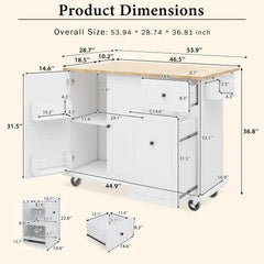 Bellemave® 53.9" Width Rolling Kitchen Cart on Wheels with Internal Storage Rack and 3 Tier Pull Out Cabinet Organizer,with Spice Rack - Bellemave