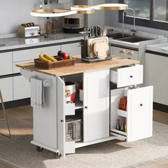 Bellemave® 53.9" Width Rolling Kitchen Cart on Wheels with Internal Storage Rack and 3 Tier Pull Out Cabinet Organizer,with Spice Rack - Bellemave