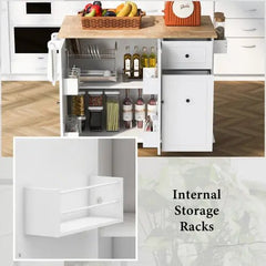 Bellemave® 53.9" Width Rolling Kitchen Cart on Wheels with Internal Storage Rack and 3 Tier Pull Out Cabinet Organizer,with Spice Rack - Bellemave