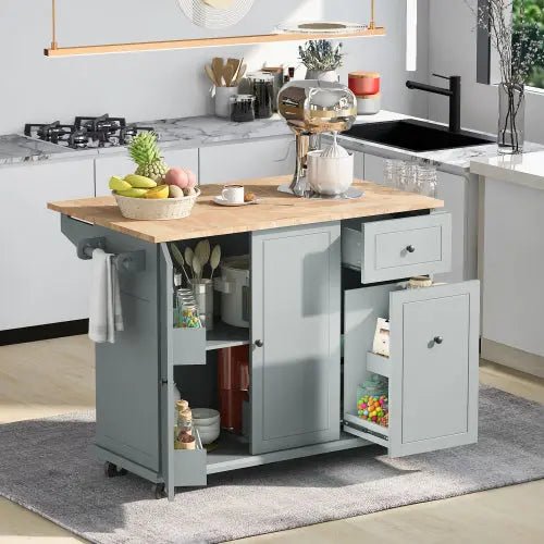 Bellemave® 53.9" Width Rolling Kitchen Cart on Wheels with Internal Storage Rack and 3 Tier Pull Out Cabinet Organizer,with Spice Rack - Bellemave