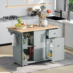 Bellemave® 53.9" Width Rolling Kitchen Cart on Wheels with Internal Storage Rack and 3 Tier Pull Out Cabinet Organizer,with Spice Rack - Bellemave