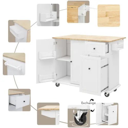 Bellemave® 53.9" Width Rolling Kitchen Cart on Wheels with Internal Storage Rack and 3 Tier Pull Out Cabinet Organizer,with Spice Rack - Bellemave