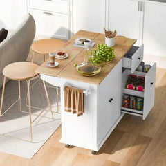 Bellemave® 53.9" Width Rolling Kitchen Cart on Wheels with Internal Storage Rack and 3 Tier Pull Out Cabinet Organizer,with Spice Rack - Bellemave