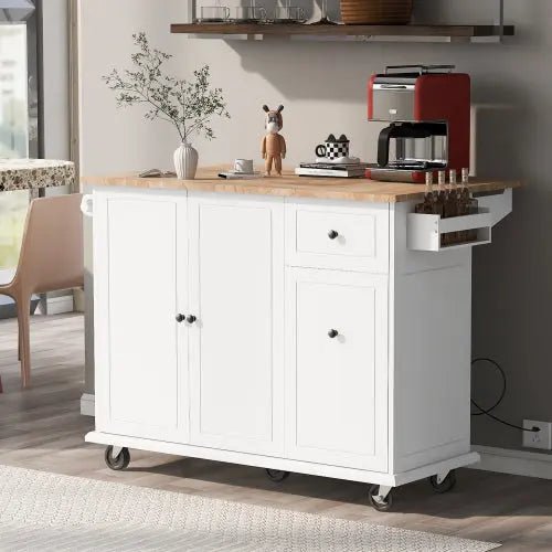 Bellemave® 53.9" Width Rolling Kitchen Cart on Wheels with Internal Storage Rack and 3 Tier Pull Out Cabinet Organizer,with Spice Rack - Bellemave