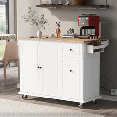 Bellemave® 53.9" Width Rolling Kitchen Cart on Wheels with Internal Storage Rack and 3 Tier Pull Out Cabinet Organizer,with Spice Rack - Bellemave
