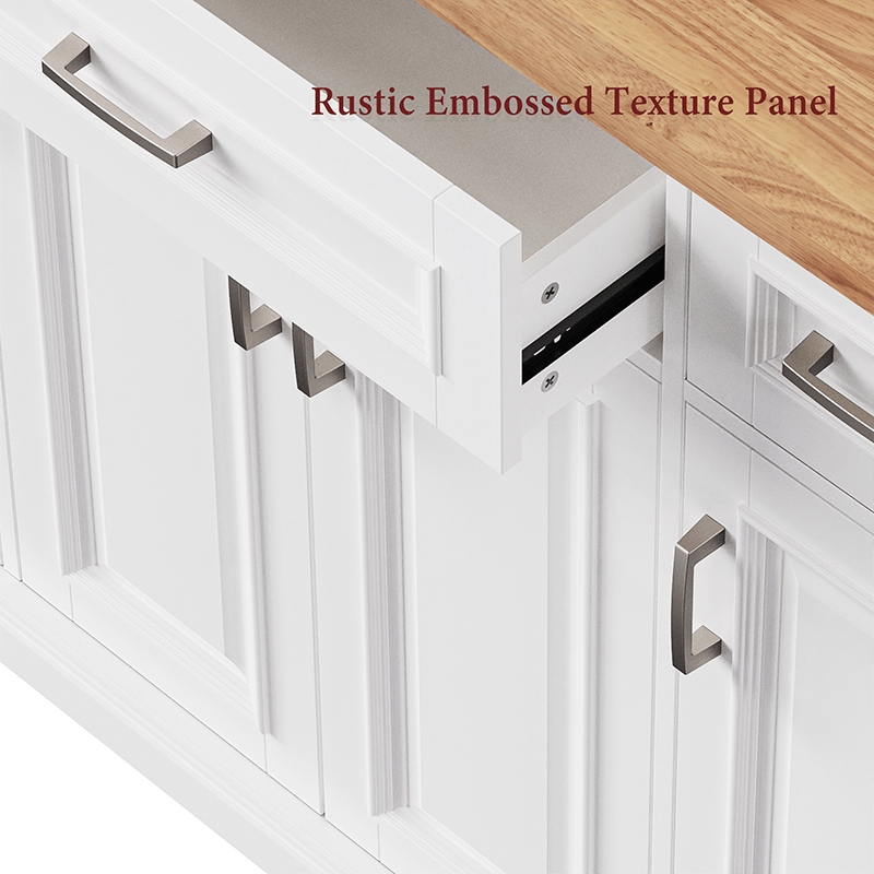 Bellemave® 54" Large Kitchen Island on 4 Wheels with Rubber Wood Drop Leaf, 4 Doors and 3 Drawers - Bellemave