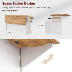Bellemave® 54" Large Kitchen Island on 4 Wheels with Rubber Wood Drop Leaf, 4 Doors and 3 Drawers - Bellemave