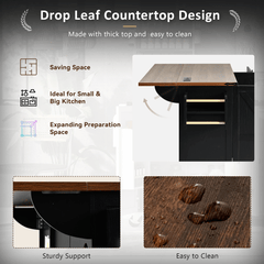 Bellemave® 54.5" Farmhouse Kitchen Island with Power Outlet and Internal Storage Rack, Drop Leaf and Spice Rack - Bellemave