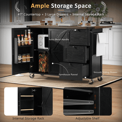 Bellemave® 54.5" Farmhouse Kitchen Island with Power Outlet and Internal Storage Rack, Drop Leaf and Spice Rack - Bellemave