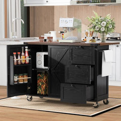 Bellemave® 54.5" Farmhouse Kitchen Island with Power Outlet and Internal Storage Rack, Drop Leaf and Spice Rack - Bellemave