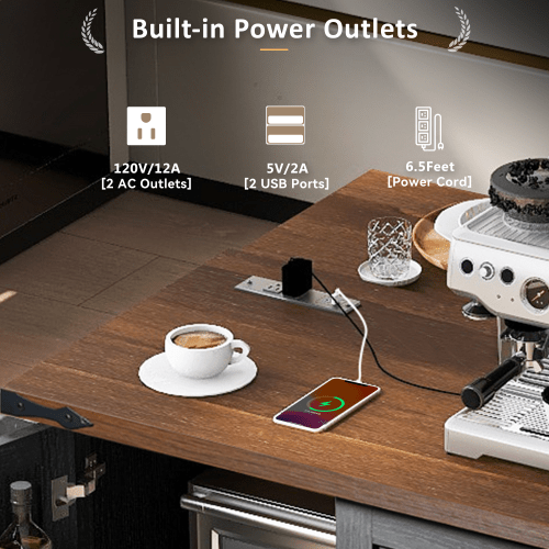 Bellemave® 54.5" Farmhouse Kitchen Island with Power Outlet and Internal Storage Rack, Drop Leaf and Spice Rack - Bellemave