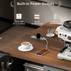 Bellemave® 54.5" Farmhouse Kitchen Island with Power Outlet and Internal Storage Rack, Drop Leaf and Spice Rack - Bellemave